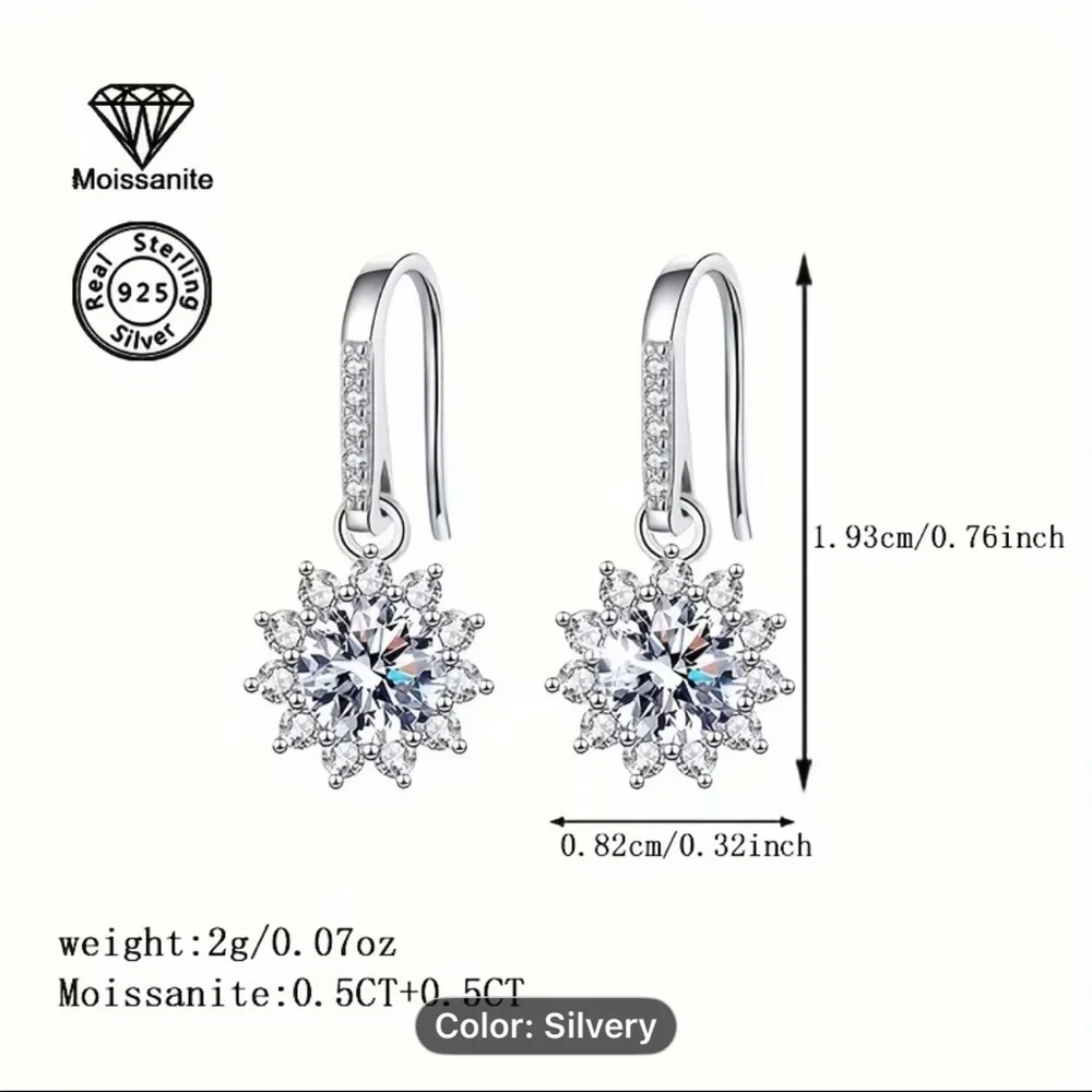 Sterling Silver Moissanite Snowflake Drop Earrings in Silver